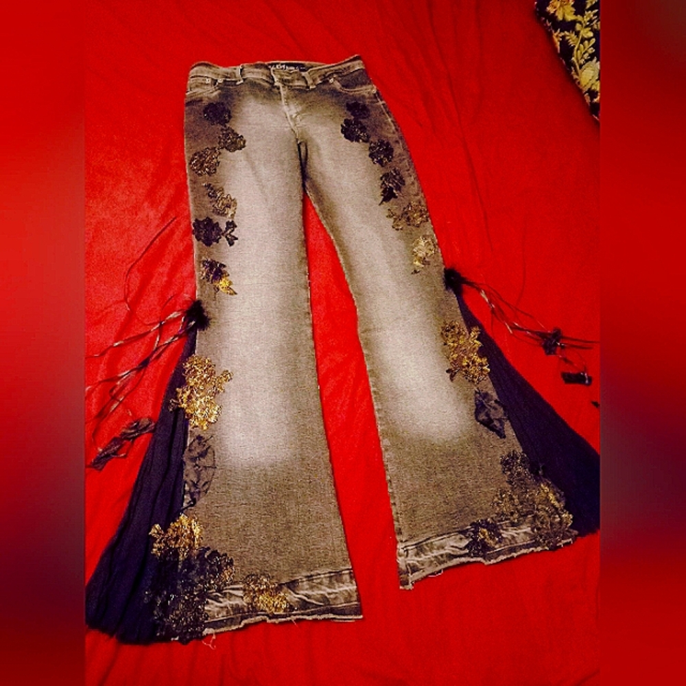 Amazing, One of a Kind,flared black embellished jeans